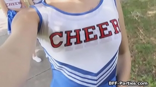 Cheerleaders share a hard dick with coaches